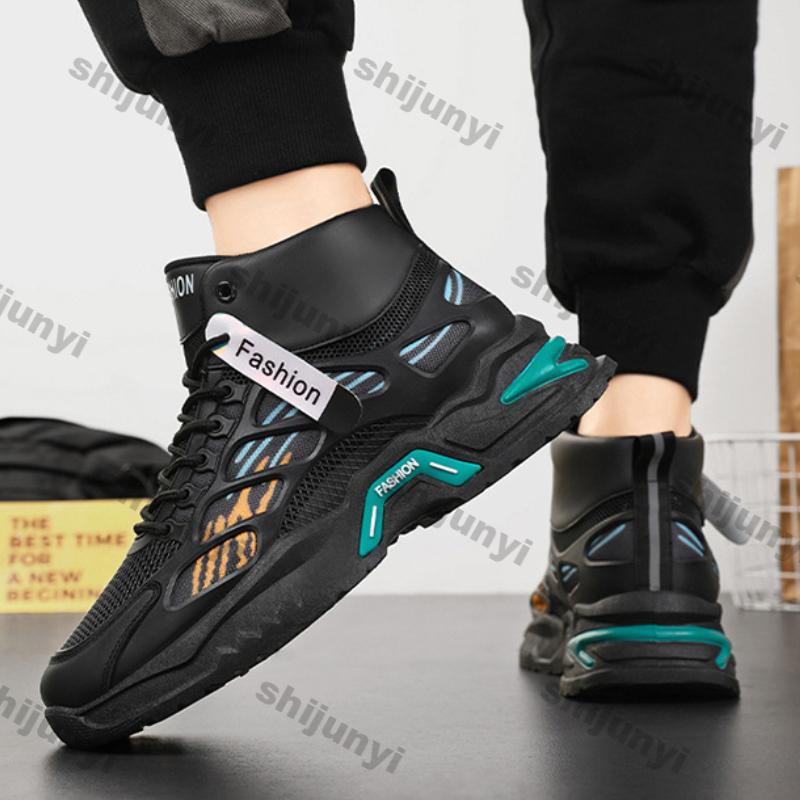 Fashion Men's Casual High-top Sneakers Autumn New Fashion Outdoor Man Trend Thick Soled Mesh Sneakers Breathable Non-slip Running Shoes