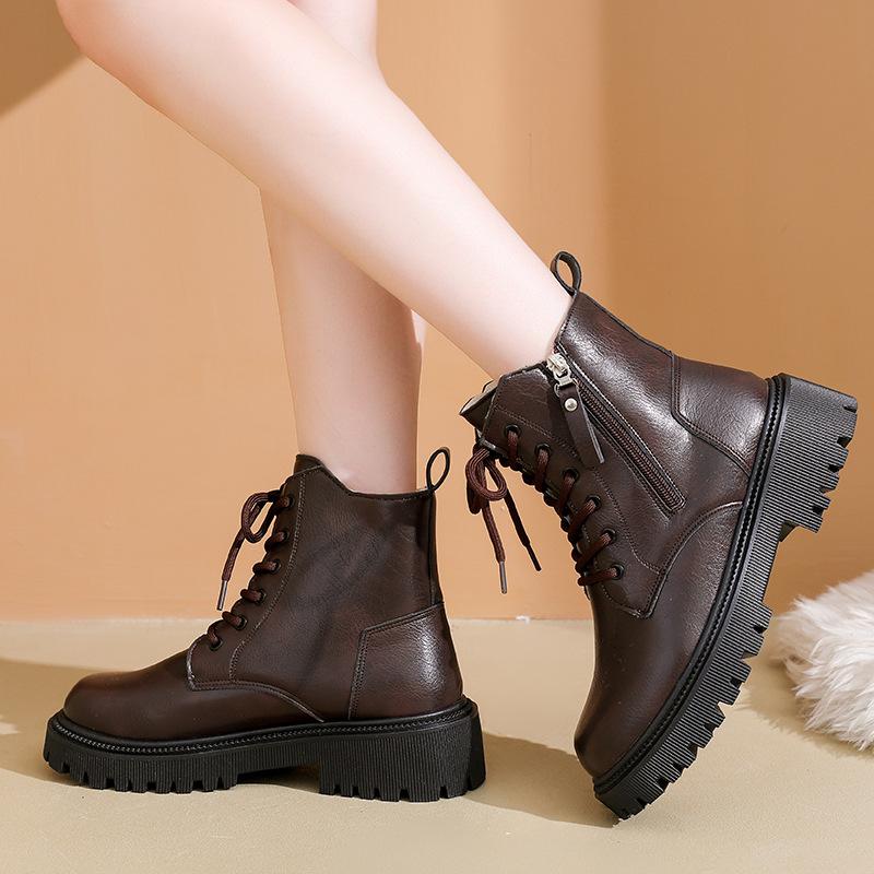 Fashion Martin Boots Women's Autumn and Winter New Side Zipper Platform with British Style Short Boots Ins