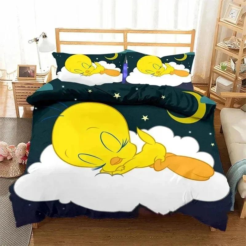 3D Printed Tweetys Bird Bedding Set Duvet Cover Bed Set Quilt Cover Pillowcase Comforter King Queen Size Boys Adult Bedding Set