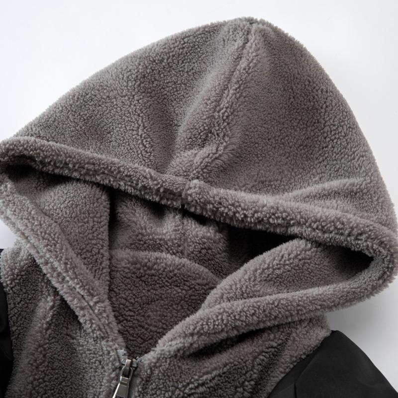 Pánská nadměrná fleecová péřová bunda s kapucí - Trendy volný dvoudílný vzhled