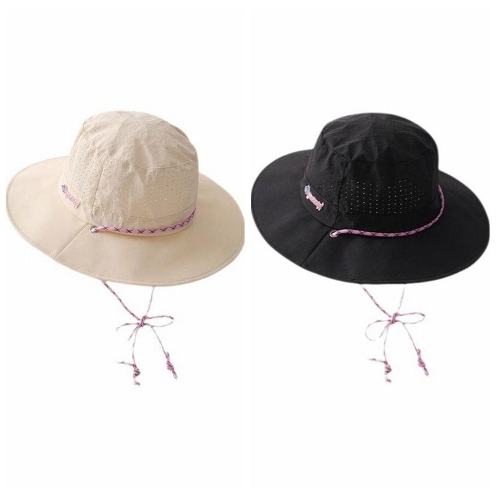 Dog Sun Protection Bucket Hat Cartoon Korean Style Sunscreen Fisherman Hat with Windproof Rope Polyester Folding Sun Cap Outdoor