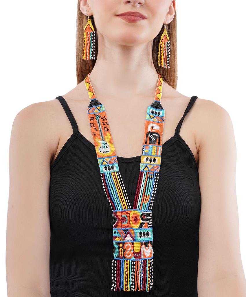 Handmade Boho Seed Bead Necklace: Rose