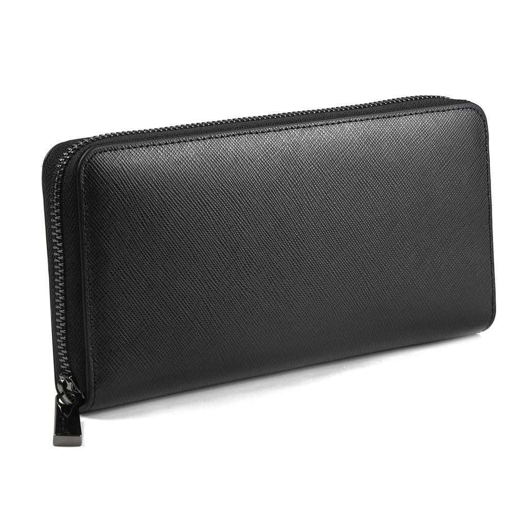Branze Long Italian Saffiano YKK Round Separate Coin Purse Black x Men's Wallet, Leather, Leather, Zipper, (Saffiano Gold)
