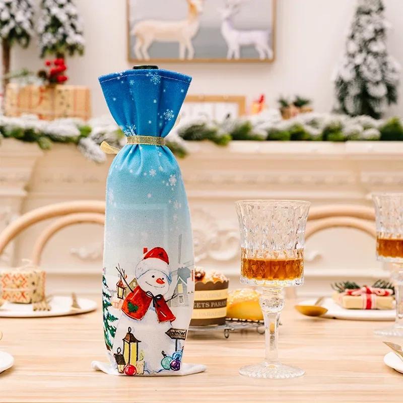 

Christmas Wine Bottle Cover Set Santa Snowman Woven Wine Bottle Bags for Christmas Party Dinner Table Decorations New Year Gifts