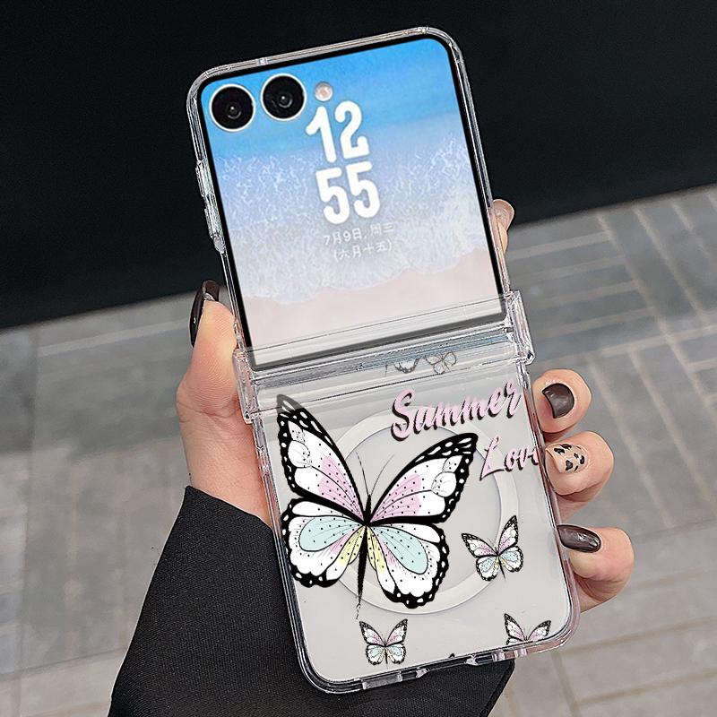 Colorful Butterfly Case For Samsung Galaxy Z Flip 8 7 FE 6 5 4 Flip7 Flip6 Flip8 Hinged Magnetic For Magsafe Hard Folding Phone Cover