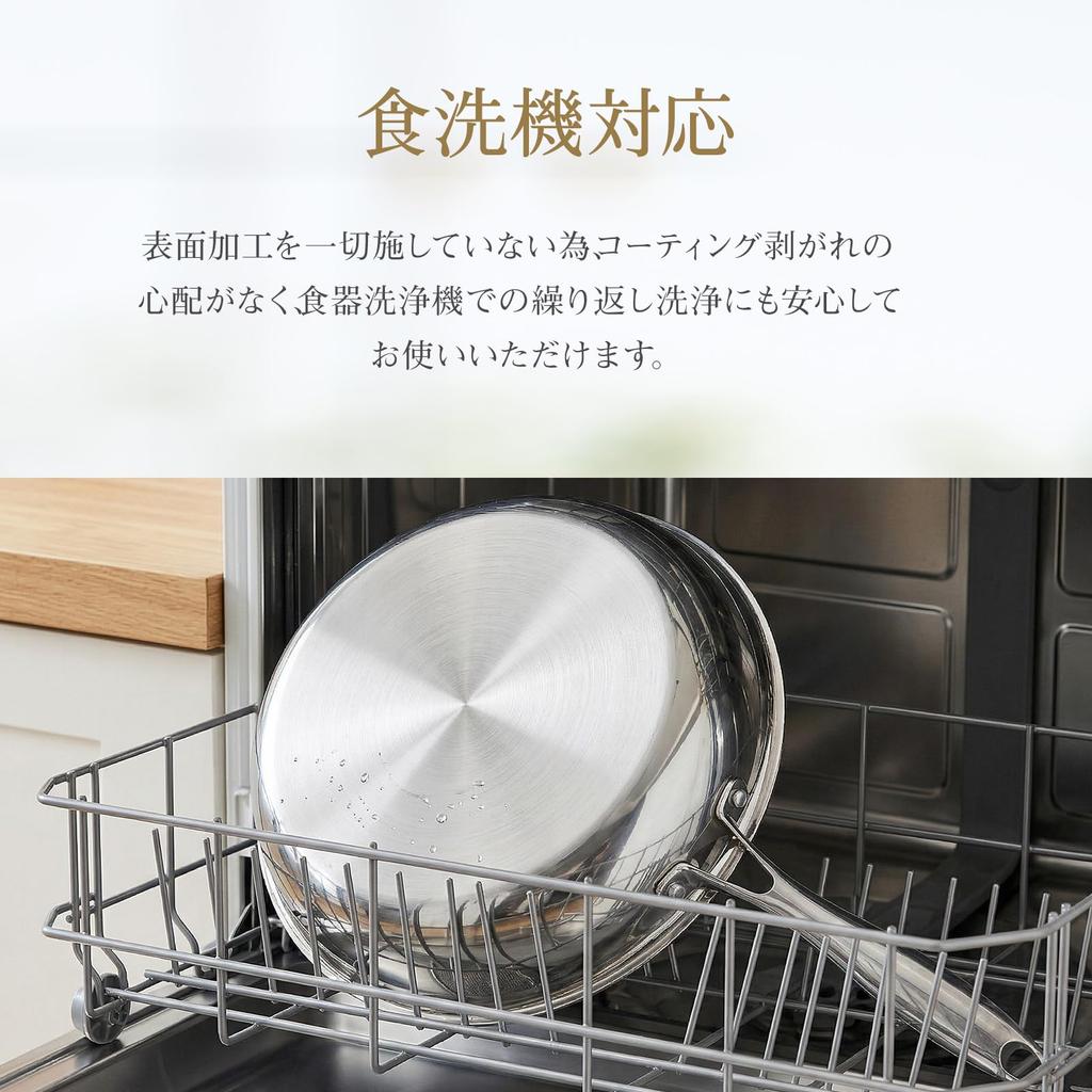 WANGYUANJI Stainless Steel Frying Pan, 26cm, Uncoated, Suitable for Induction and Gas Stoves, High Heat Efficiency, Dishwasher Safe, Durable.