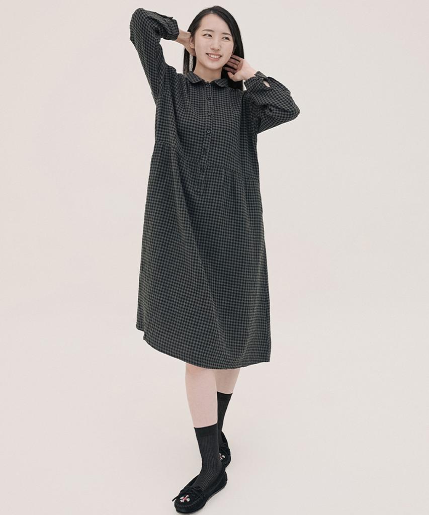 Chikita Check Double Cotton Dress Charcoal 250802Ch