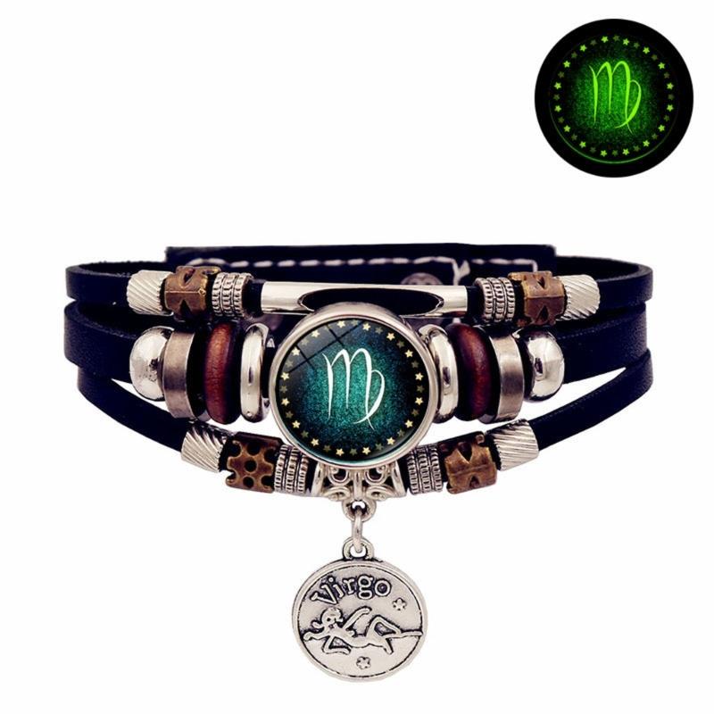 Lightweight Constellations Bracelet for Teens Handmade Zodiacs Charm Everyday Jewelry Synthetic Leather Wristband
