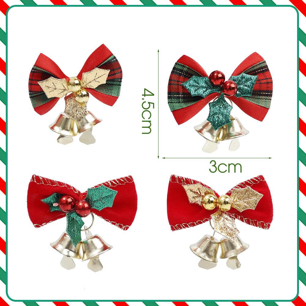 1/12Pcs Red Christmas Bow with Bell Xmas Tree Wreaths Hanging Pendant Mini Bowknot Ornament DIY Crafts Gift New Year Decorations