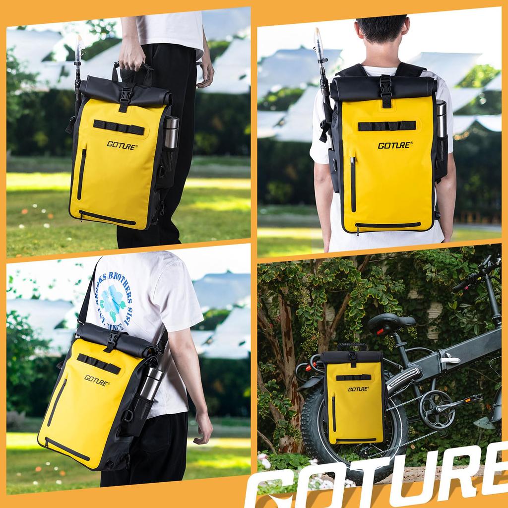 GOTURE 25L Bicycle Side Bag for and Touring with Shoulder Drum Touring Seat and Outdoor Yellow [IPX4 Waterproof] Fishing, Cycling, Touring, Camping,