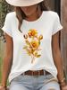 Golden Rose Graphic Print Fashion Harajuku T-Shirt Short Sleeve Crew Neck Casual Top for Summer  Spring Women'S Clothing