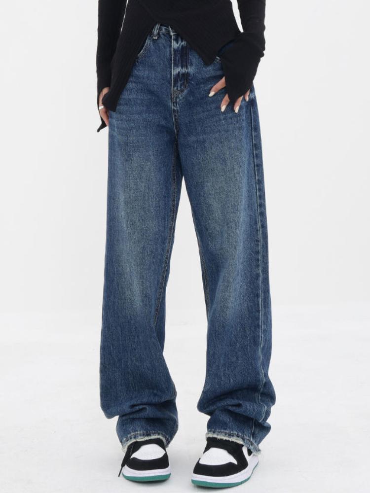 

Новые прямые джинсы французского ретро-синего цвета для женщин, эстетичные градиентные брюки больших размеров, свободные брюки, модные повседневные брюки с высокой талией и широкими штанинами. XL синий