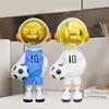 1pc Astronaut Football Figurine,Creative Resin Home,Office Decor,Blue/White Soccer Player Astronauts with Golden Helmets, Fun Sports,Themed Decoration
