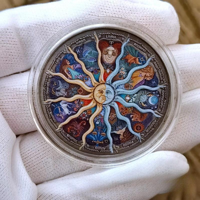 Commemorative Medals, Color Printed Commemorative Coins, Twelve Zodiac Metal Commemorative Coins, Foreign Virtual Coins, Christmas Gift