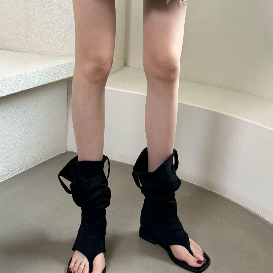 Mezzanine Retro Heightening Pile Boots Women's 2025 New Retro Spice Girls Short Boots Trouser Boots Two Wear Sandals Cool Boots