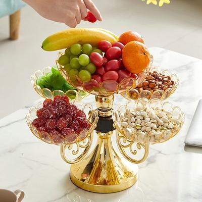 Mehrschichtige 360° drehbare Obstschale Luxus Kristall Süßigkeiten Snackplatte Weihnachtsfeier Aufbewahrungsschale