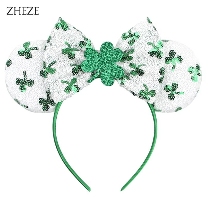 Mode St. Patrick Glitzer Mausohren Stirnband Mädchen Pailletten Haarschleife Festival Haarband Party DIY Haaraccessoires Mujer
