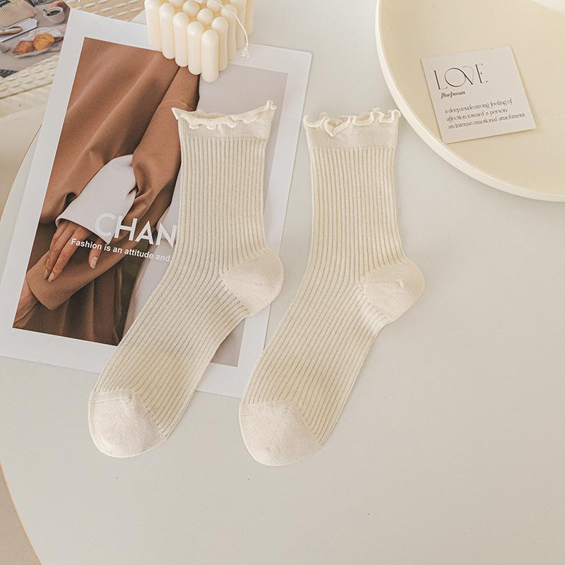 Women's Spring and Fall Cotton Ballet Style Lace Mesh Tube Stack Socks