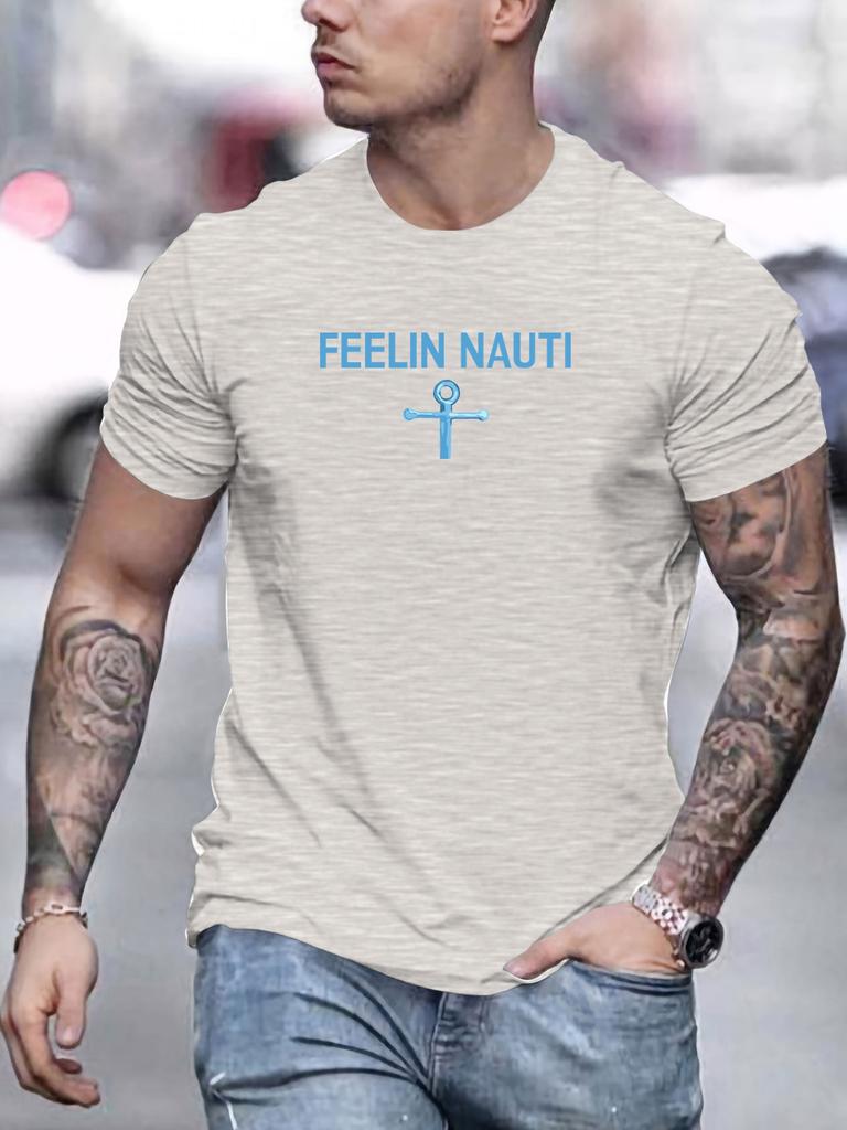 MEN FEELIN NAUTI pattern summer casual round neck short T-shirt