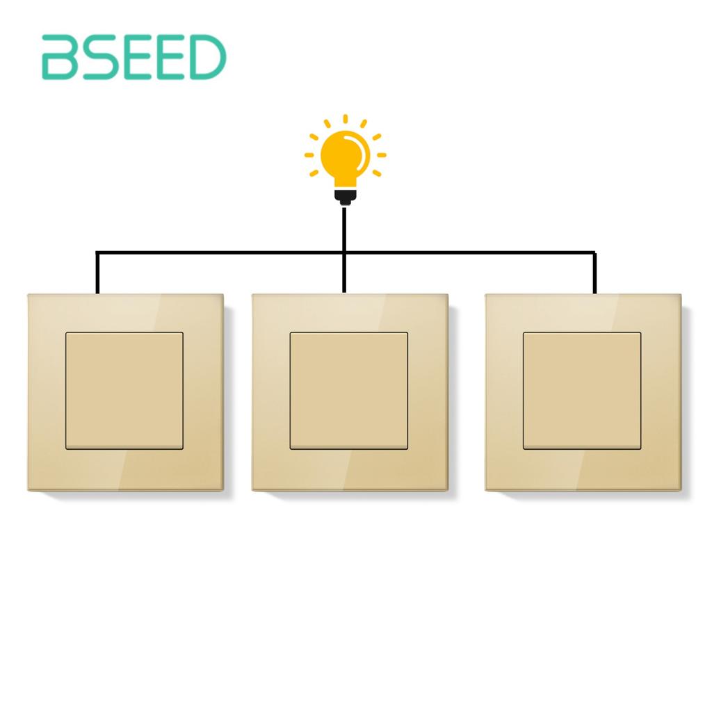 BSEED 1Gang 3Way Mechanical Light Switches For Stairs Hallway Corridor 10A Glass Frame 1/3pieces 86mm*86mm E Series