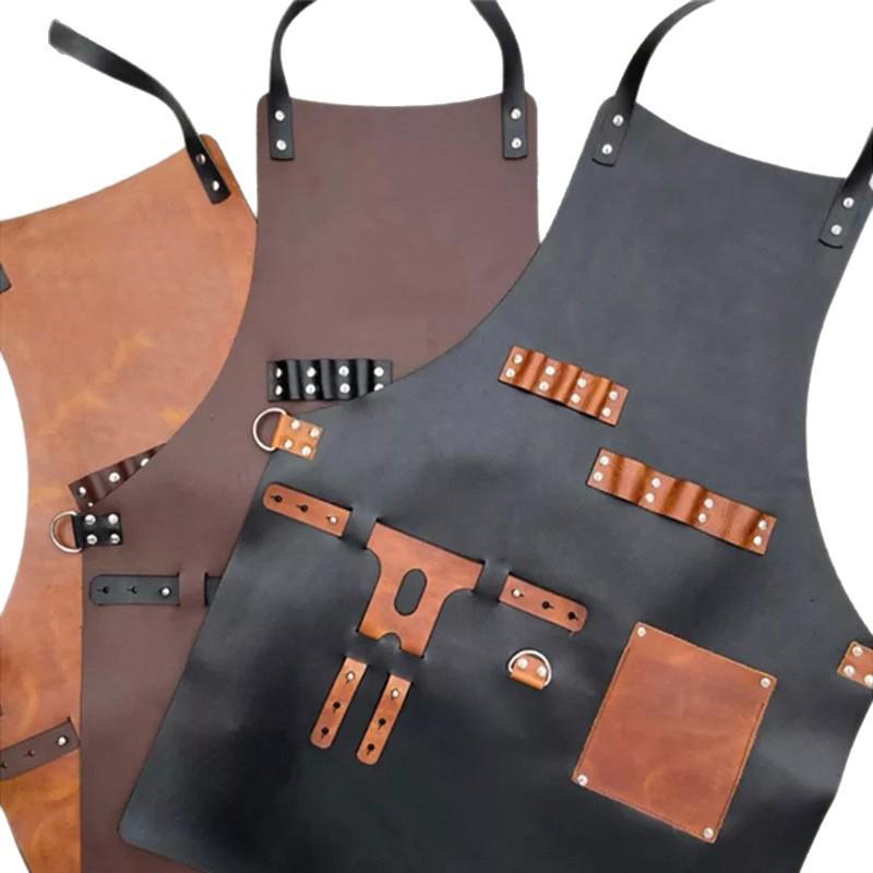 Custom Logo PU Leather Apron: Waterproof, Oil-Proof Cover for BBQ, Baking, & Work