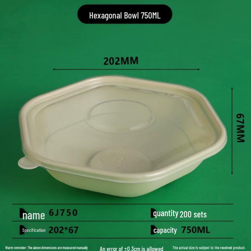 750ml Corn Starch Hexagonal Disposable Food Bowls with Lids