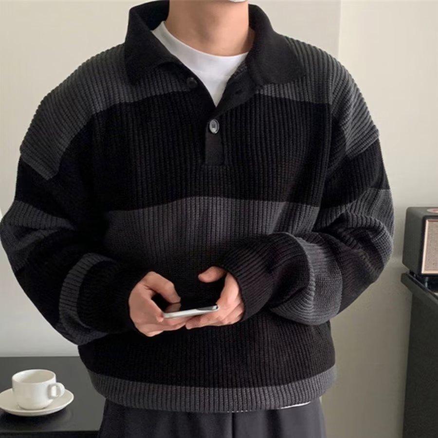Sweater Men's Trendy Brand Loose and Lazy Retro Hong Kong Style Pullover Striped Knitted Sweater Trendy Casual Versatile Jacket
