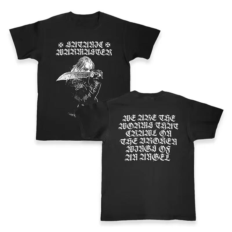 Satanic Warmaster Black Heavy Metal Pánské tričko s krátkým rukávem z čisté bavlny, ležérní vintage topy, harajuku streetwear, volnočasové tričko