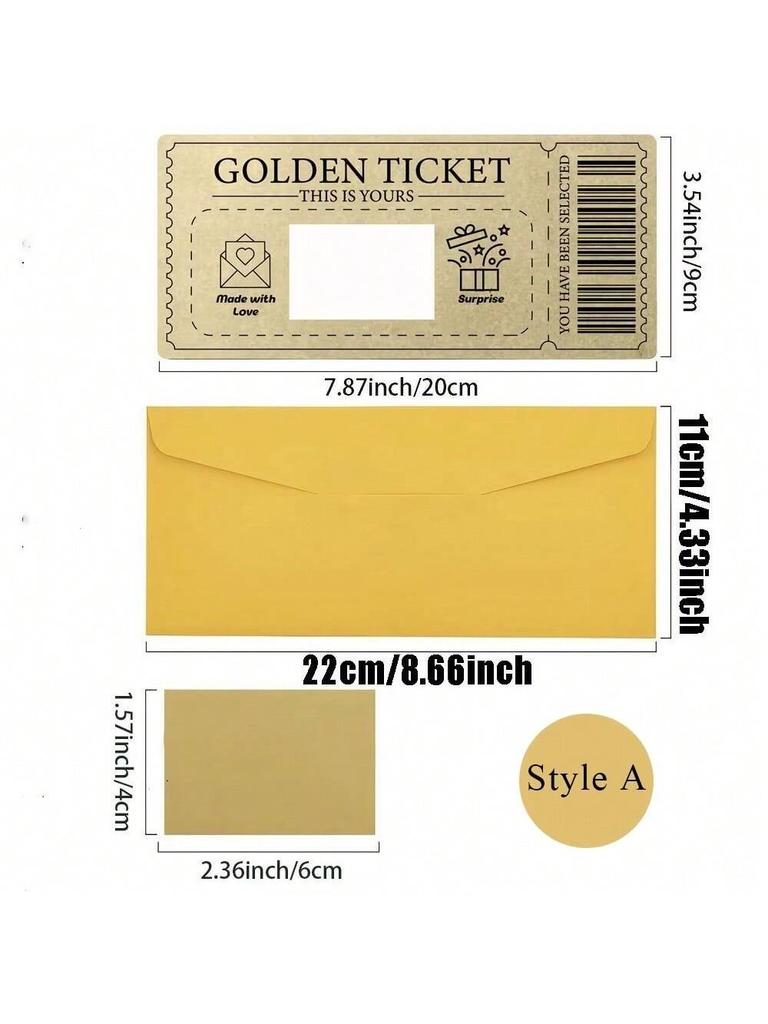 3pcs/set Golden Ticket Scratch Card Scratch-off Travel Ticket Set with Envelopes Surprise Reveal Ticket Gift for Valentine's Day
