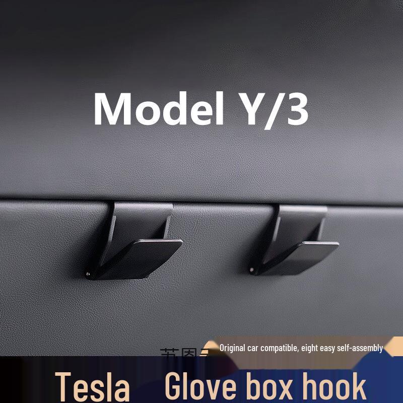 Compatible Hook and Storage Clip for Tesla Model Y Glove Box and Front Passenger Side.