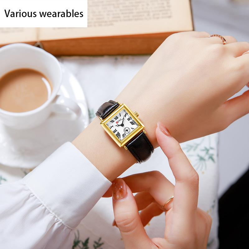 Quarzuhr Zweieinhalbzeigeranzeige Einfache Nischenuhr Quadratische römische Skala Quarz Damenuhr