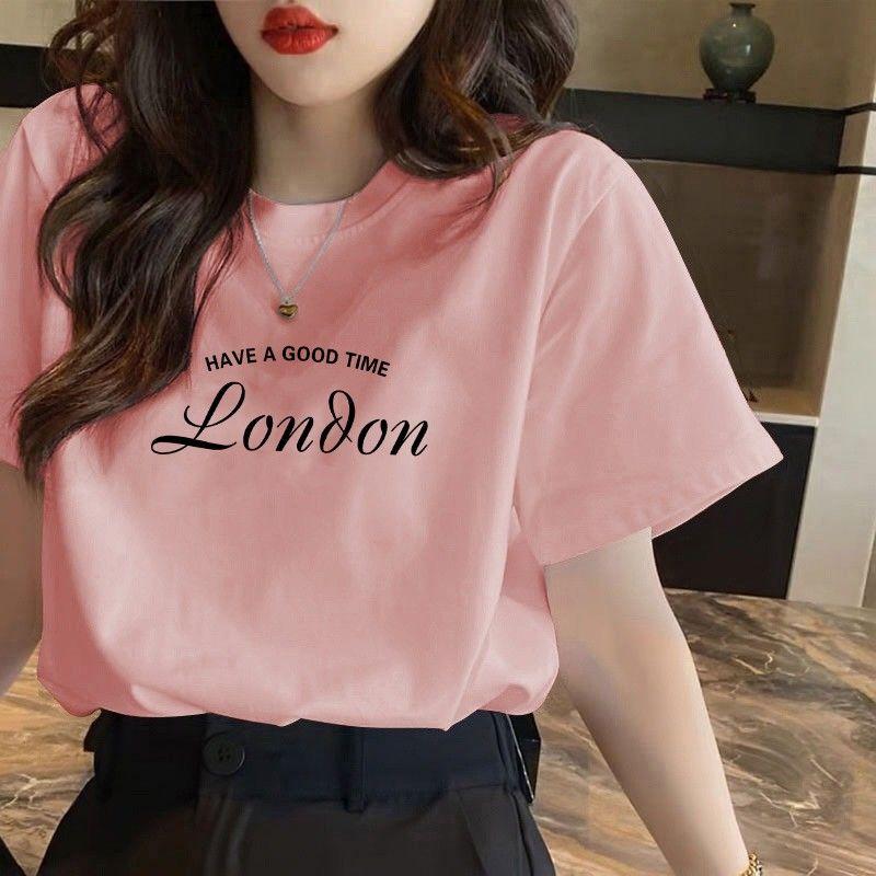 Summer Korean Style Cotton Short Sleeve Tshirt Women Loose Sweet Print Tee Tops