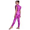 Girls Metallic Gloss Alien Cosplay Jumpsuit Ruffled Flying Sleeve Patchwork Back Invisible Zipper Leotard