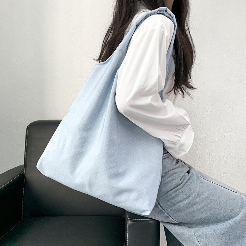 Retro Polka Dot Versatile Casual Tote Large Capacity Shoulder Canvas Bag