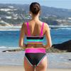 Women Two Piece Tankini Swimsuit Set Scoop Neck Crop Top and High Waist Skirt Swimwear with Trim Design