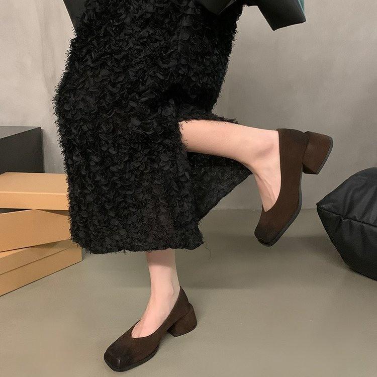 High Heels Damen Dicke Absätze Einzelne Schuhe 2025 Neu Frühling und Herbst Flacher Ausschnitt Seltene Damenschuhe