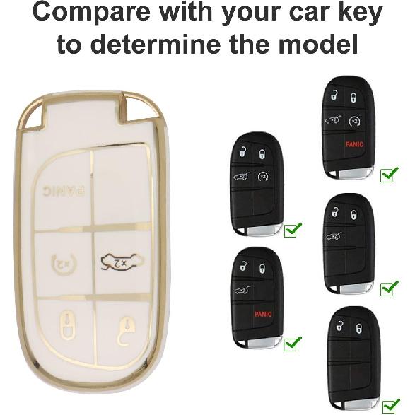 Elegananccy For Jeep Key Fob Cover, Soft Full Protection Key Case Shell Compatible With Jeep Smart Key 3 4 5 Buttons Protector (White)
