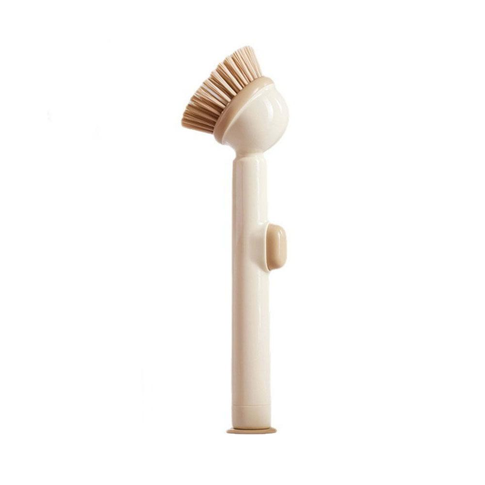 

With Detergent Dispenser Dish Brush Plastic Material Long Handle Kitchen Cleaning Brush Vertical Non Scratch Bristles бежевий