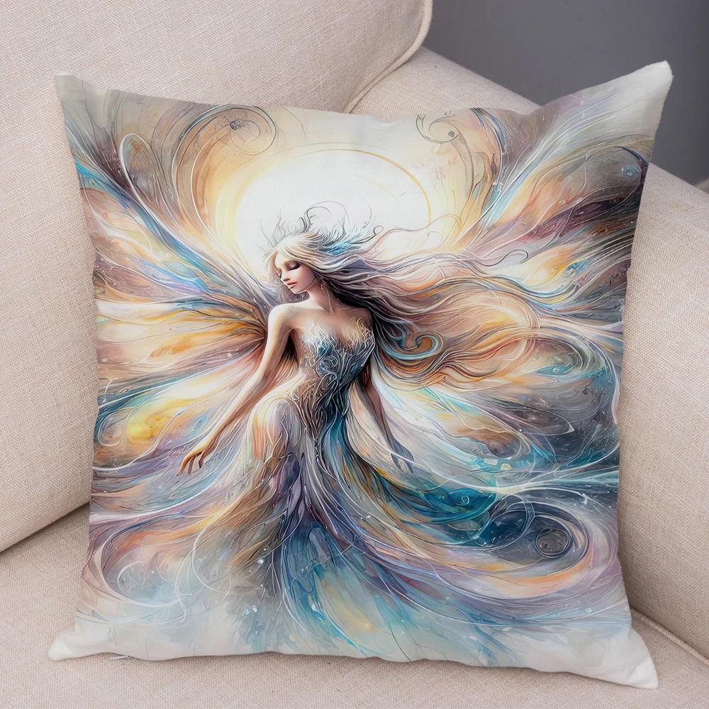 Niedlicher Cartoon Waldmädchen Elfen Kissenbezug Doppelseitig bedruckter Kissenbezug Deko für Sofa Zuhause Superweicher Plüsch Kissenbezug 40x40cm
