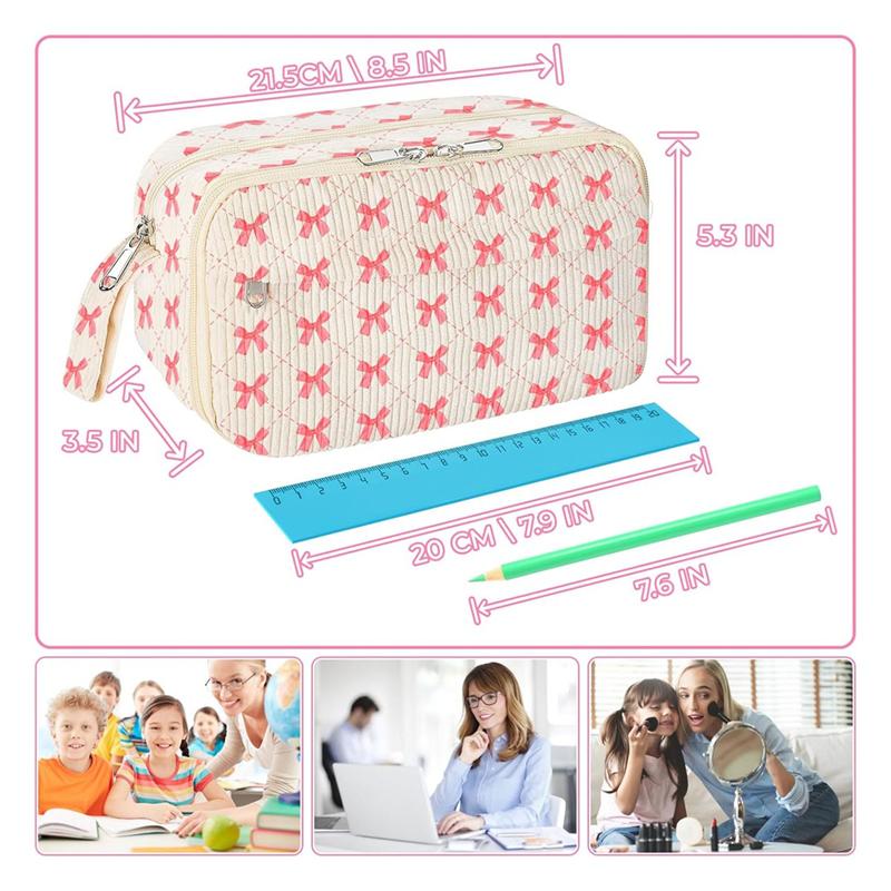 Large Aesthetic Corduroy Zippered Pencil Case For Girls, Cute Pencil Bag With Compartments