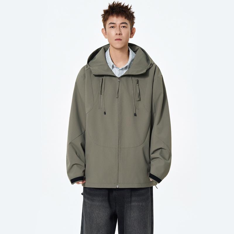 

New Men s Windbreaker Jacket Hooded Autumn and Winter Loose Leisure Sports Solid Color Couple S