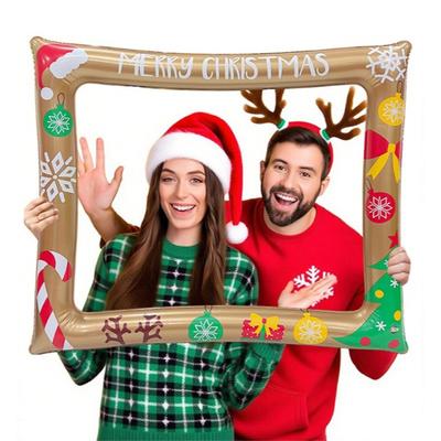 Double-Sided Inflatable Photo Frame - "Merry Christmas" & "Happy New Year" Design. Perfect for Parties, Reusable PVC Decor!