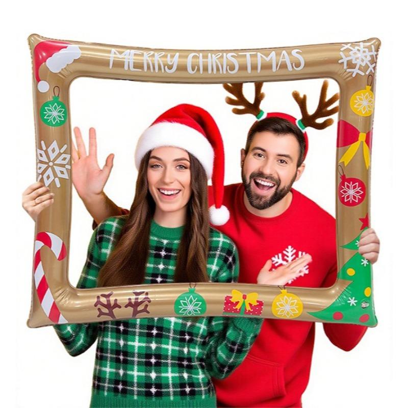 Dwustronna nadmuchiwana ramka na zdjęcia - wzór "Wesołych Świąt" i "Szczęśliwego Nowego Roku". Idealne na przyjęcia, dekoracje z PVC wielokrotnego użytku!