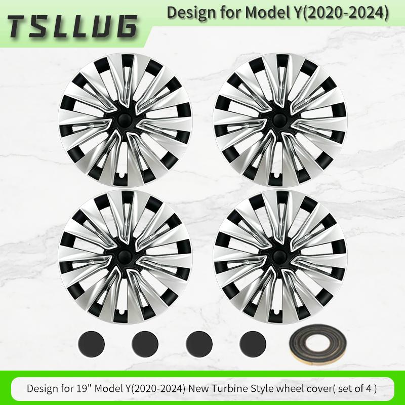 TSLLUG 4PCS Hubcap for Tesla Model Y 2020-2024 19Inch New Turbine Style Replacement Automobile Hubcap Full Rim Cover Accessories Tesla