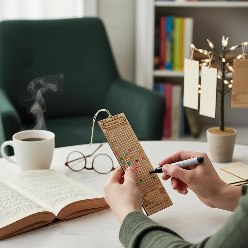 Wooden Book Tracker Bookmark - Books Read This Year Counter, Yearly Habit Log, Laser-Engraved Reader Planner