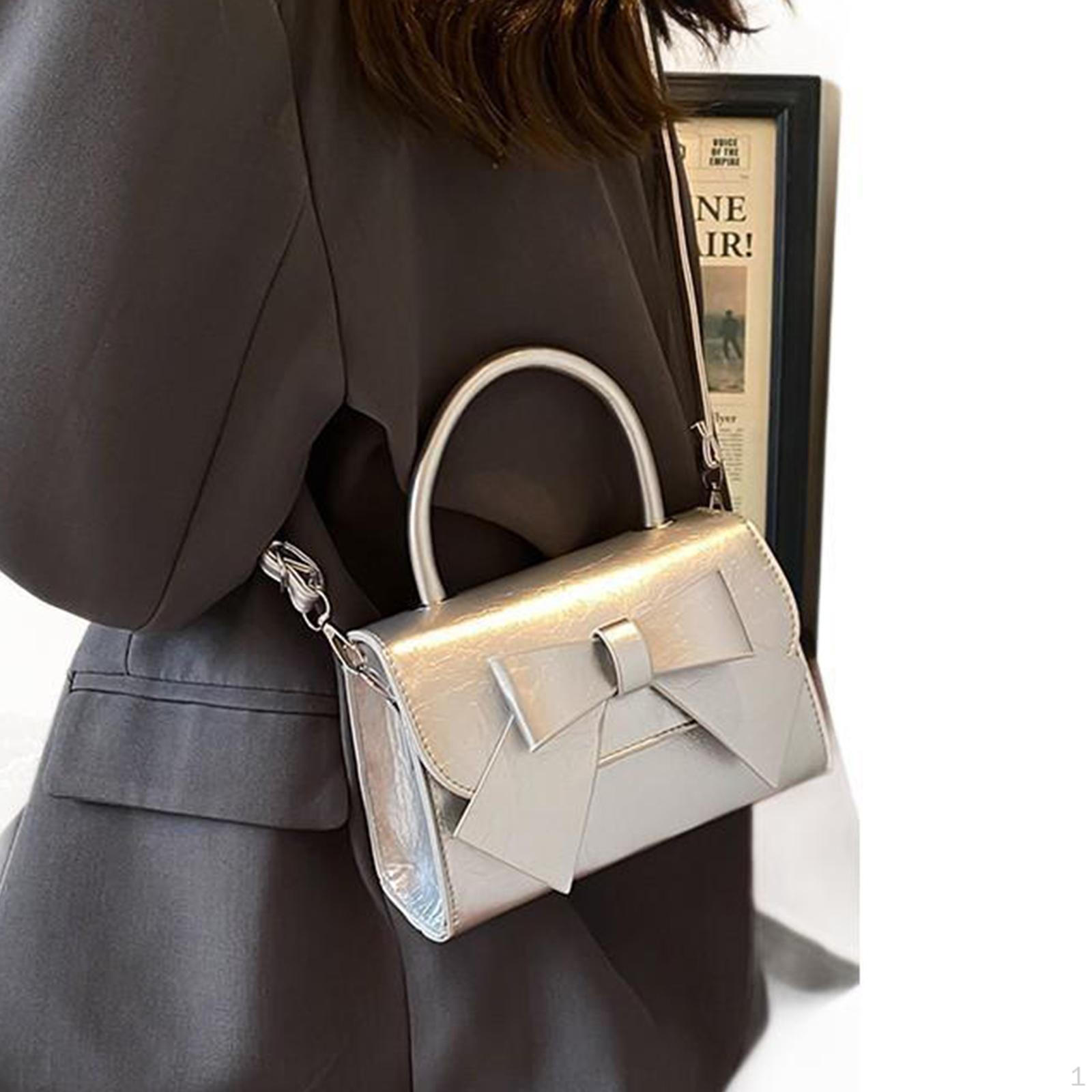 

Сумка через плечо с декоративным подарочным принтом и большим бантом, повседневная сумка-тоут для женщин серебряный