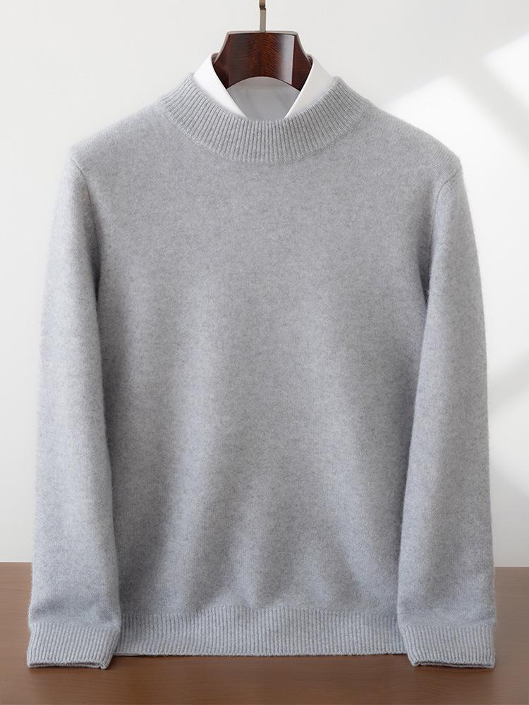 Men's High Neck Cashmere Sweater - Long Sleeve, Solid Color, Loose Knit Pullover for Autumn & Winter