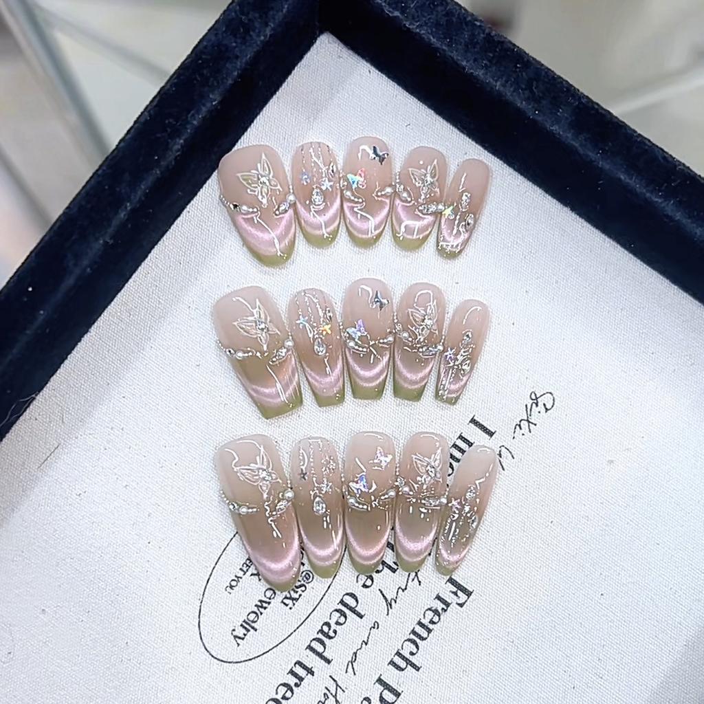 Hand-woven Armor Guava Dream Three-dimensional French Love Butterfly Cat Eye Style Nail Art Patch