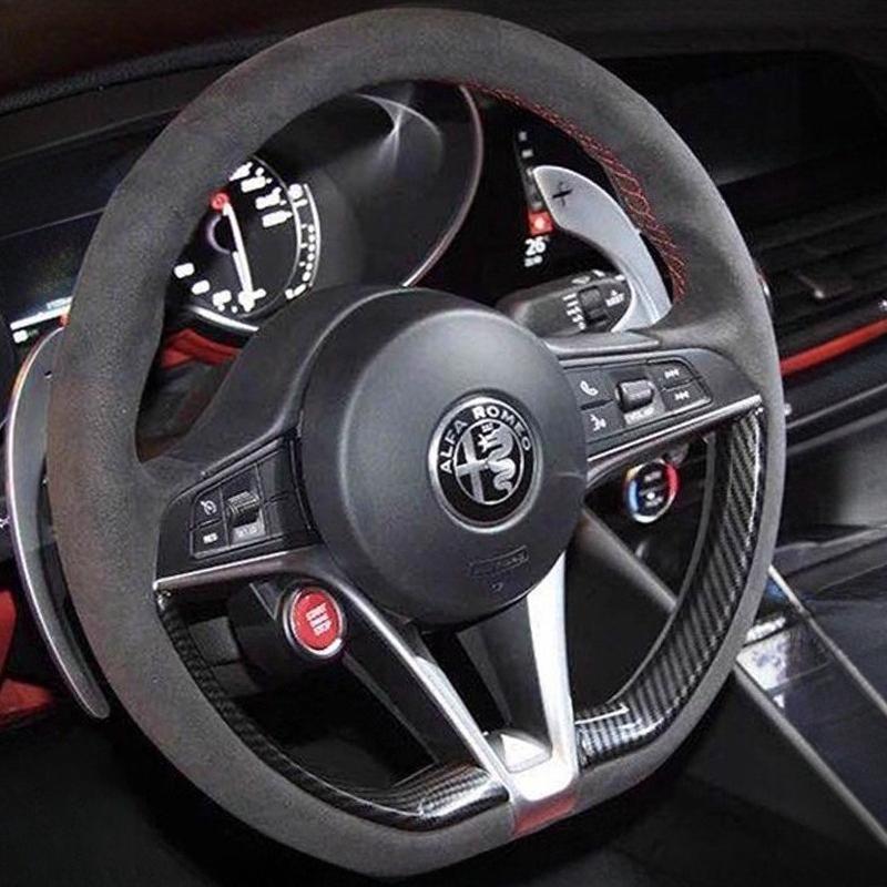 

For Alfa Romeo Giulia 2016 2017 2018 Stelvio 2017 Hand Stitched non-slip suede carbon fibre Car Steering Wheel Cover
