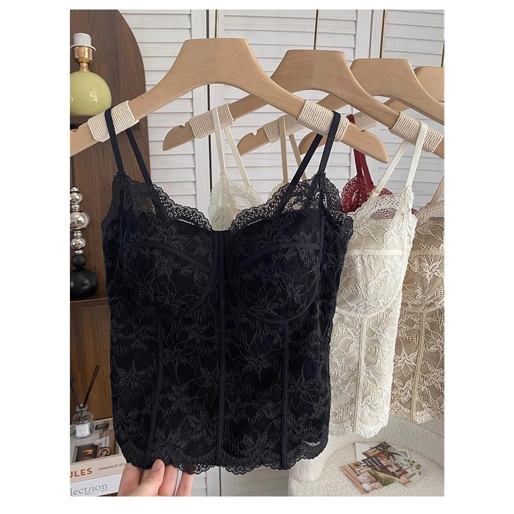 Women Fleece Lined Lace Cami Top With Fixed Cup Beauty Back Camisole Thermal Tank Top Inner Wear Underwear For Autumn Winter